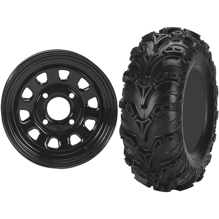 Set of 2 Mounted Wheel and Tire Kit Wheel: 12x7 4+3 4/156 Tire: 25x10-12 6 Ply