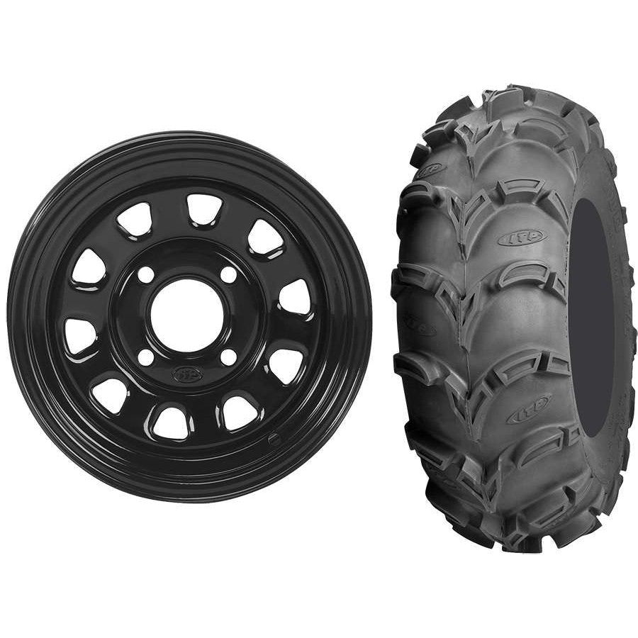 Set of 2 Mounted Wheel and Tire Kit Wheel: 12x7 2+5 5/4.5 Tire: 26x10-12 6 Ply