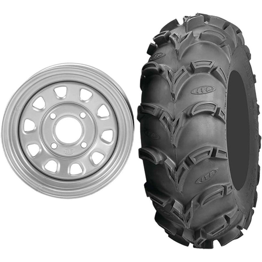 Set of 2 Mounted Wheel and Tire Kit Wheel: 12x7 2+5 4/110 Tire: 28x10-12 6 Ply