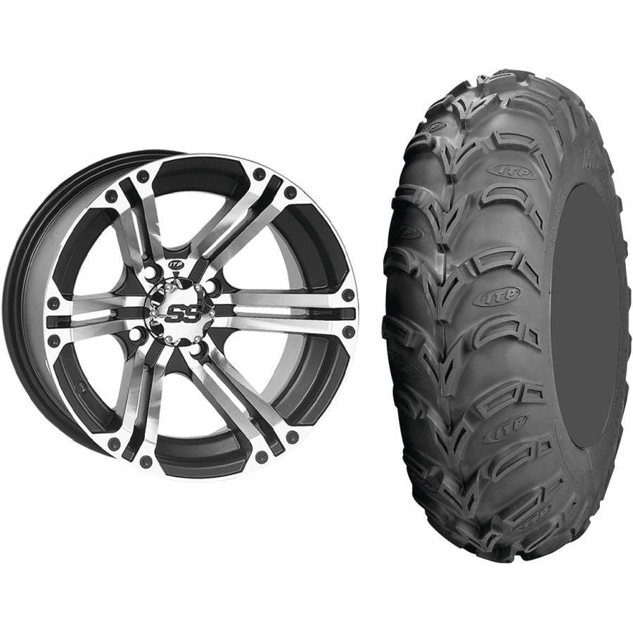 Set of 2 Mounted Wheel and Tire Kit Wheel: 12x7 2+5 4/110 Tire: 24x8-12 6 Ply