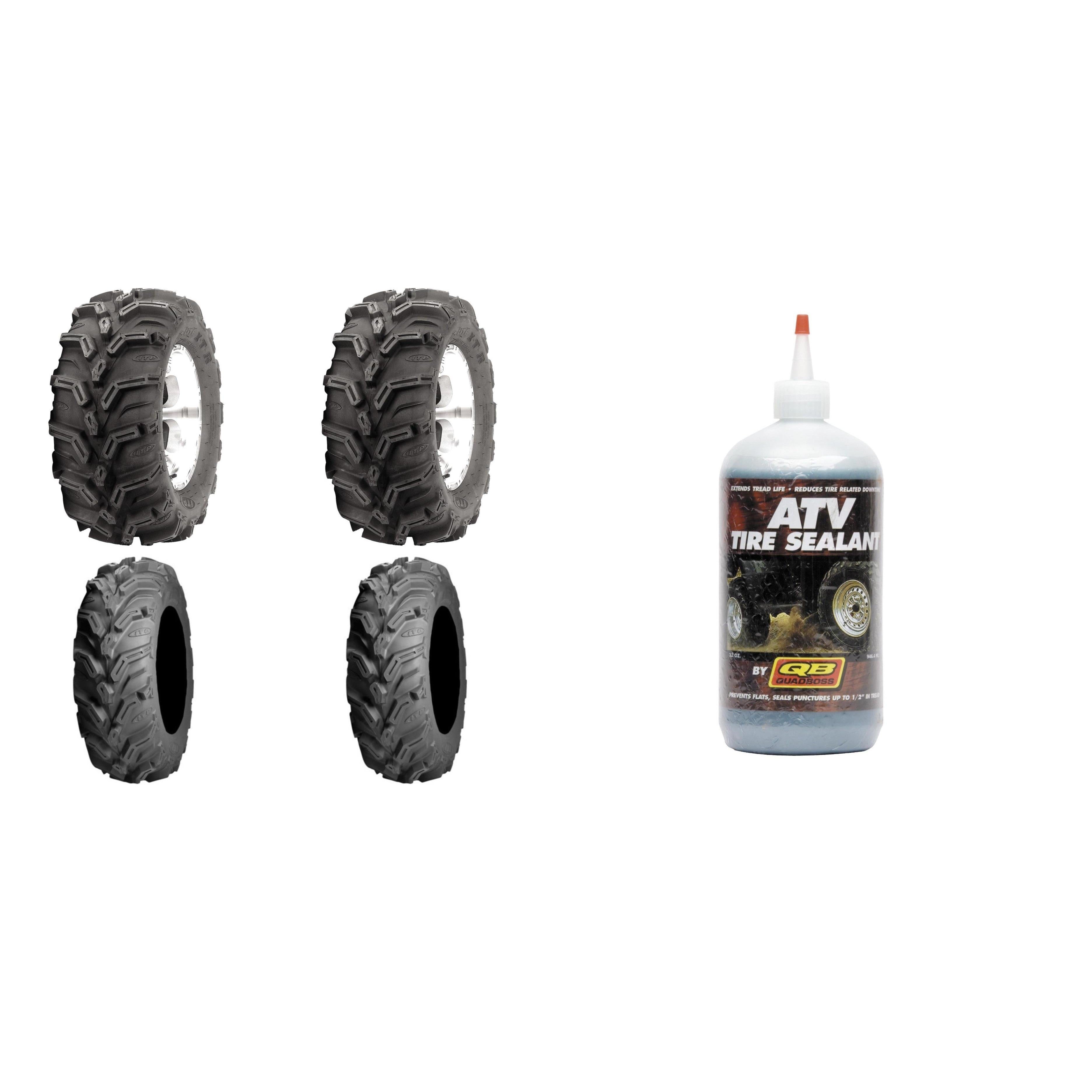 Set of 4 Tires (Mud Lite XTR Radial 25x8R-12 Front, 25x10R-12 Rear) with Sealant