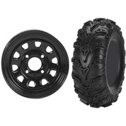 Set of 2 Mounted Wheel and Tire Kit Wheel: 12x7 5+2 4/110 Tire: 27x9-12 6 Ply