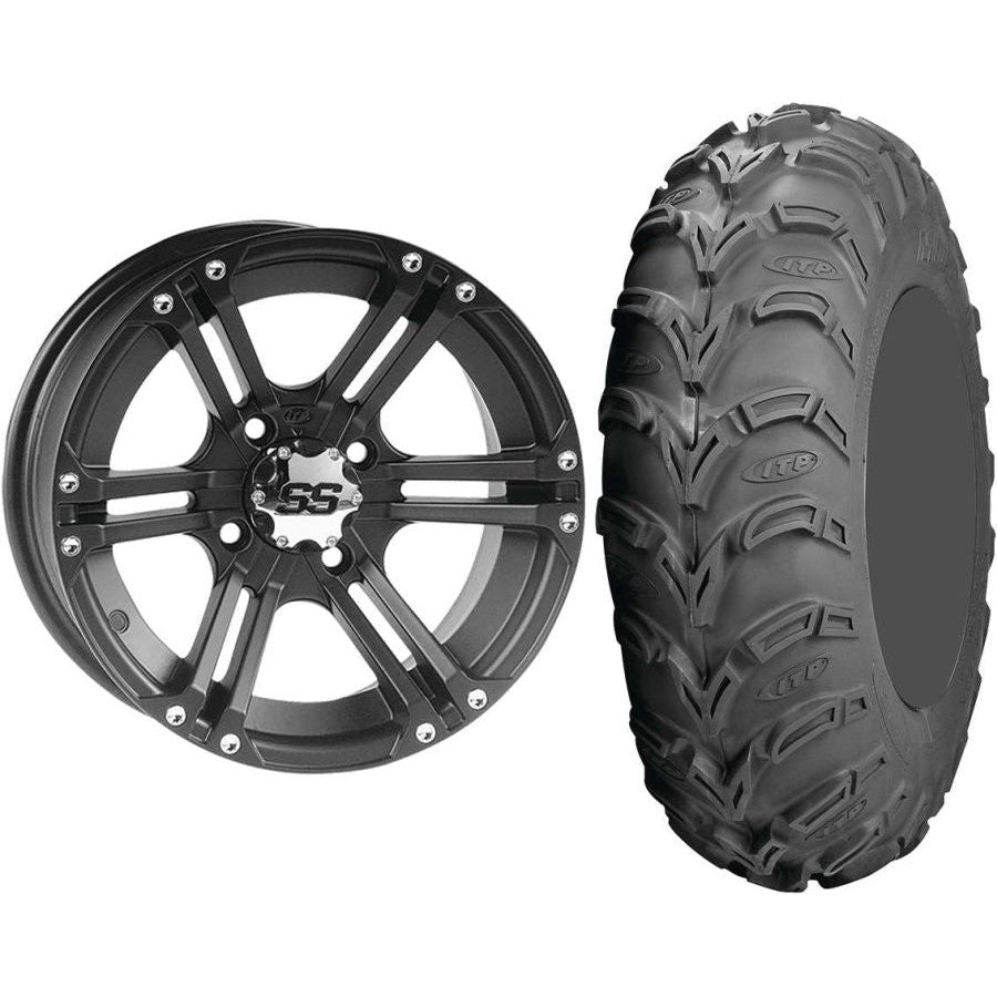 Set of 2 Mounted Wheel and Tire Kit Wheel: 12x7 5+2 4/110 Tire: 24x8-12 6 Ply