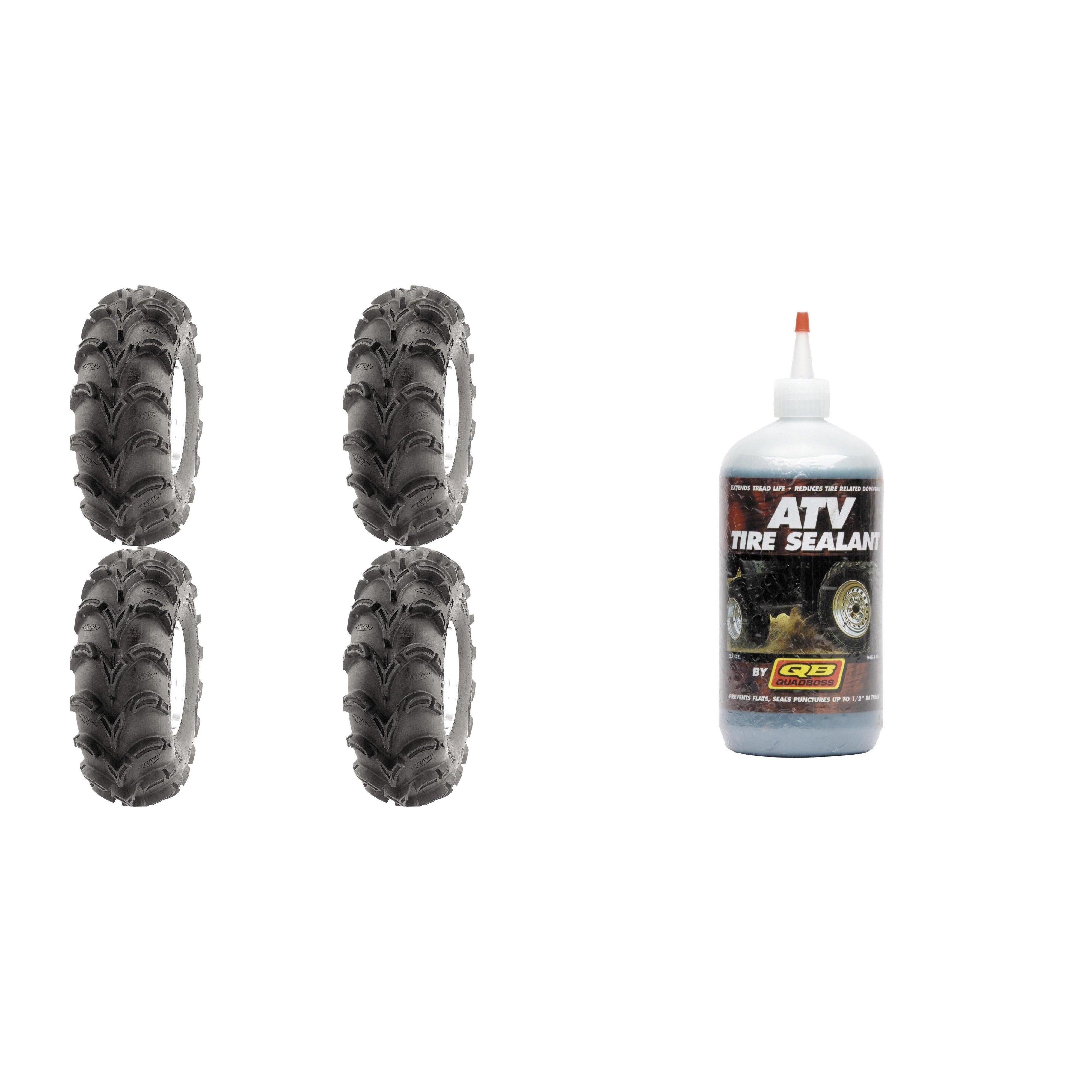 Set of 4 ATV ITP Tires (Mud Lite XXL 30x10-12 Front/Rear) with QUADBOSS Sealant