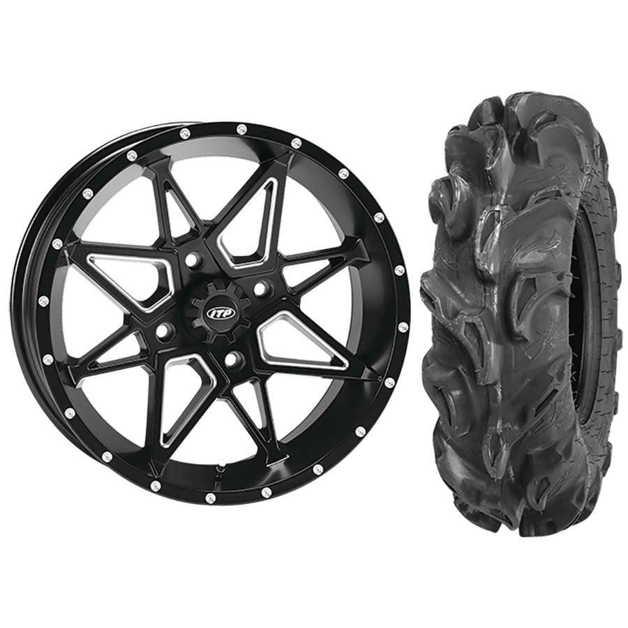 Set of 2 Mounted Wheel and Tire Kit Wheel: 14x7 5+2 4/137 Tire: 28x9-14 6 Ply