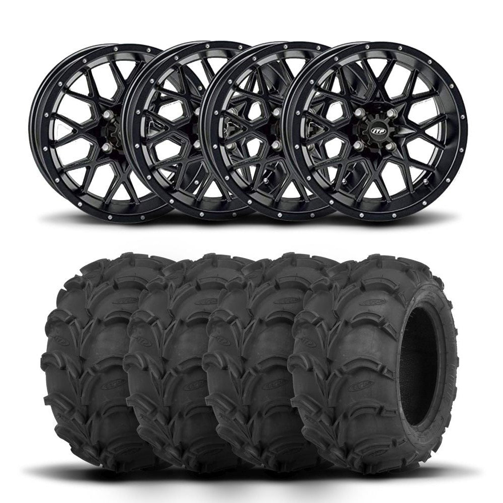 ITP Hurricane 12" Matte Black Wheels And Mud Lite Tires [28x12-12]