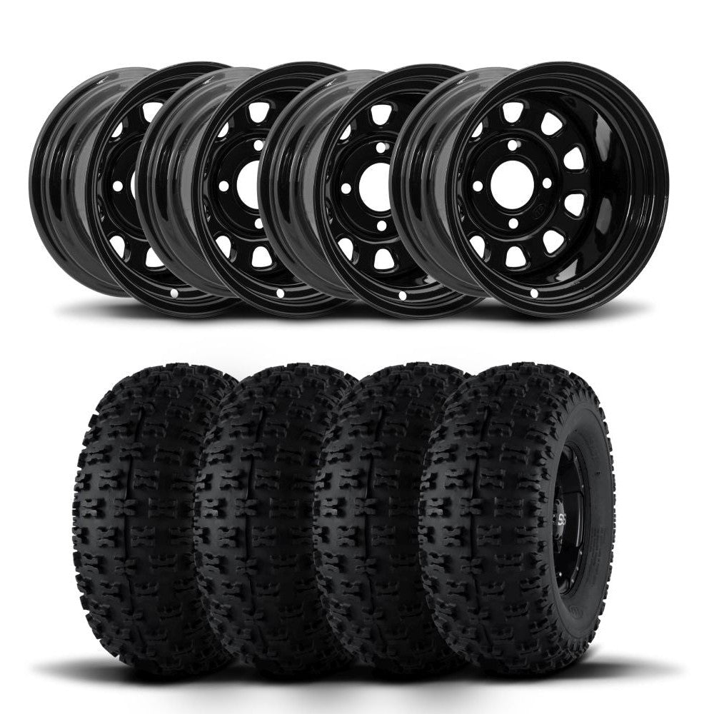 ITP Delta Steel 12" Wheels And Holeshot ATR Tires [25x8-12]