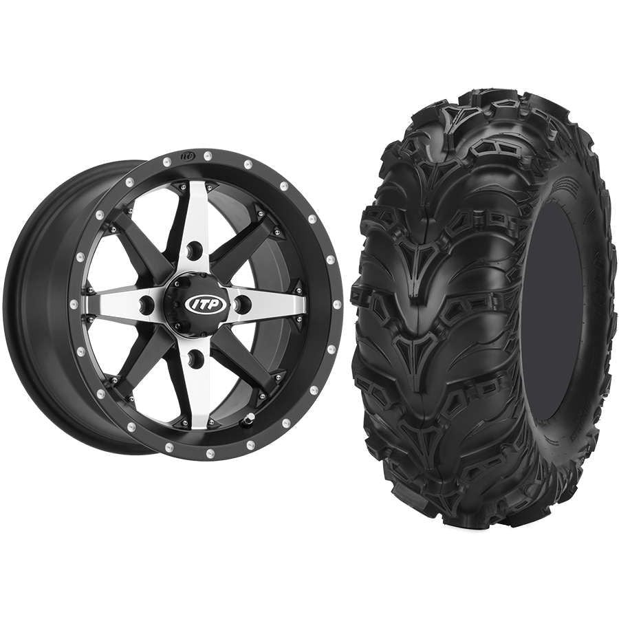 Set of 2 Mounted Wheel and Tire Kit Wheel: 14x7 5+2 4/110 Tire: 27x11-14 6 Ply