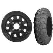 Set of 2 Mounted Wheel and Tire Kit Wheel: 12x7 2+5 4/137 Tire: 25x10-12 6 Ply