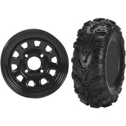 Set of 2 Mounted Wheel and Tire Kit Wheel: 12x7 2+5 4/137 Tire: 23x10-12 6 Ply