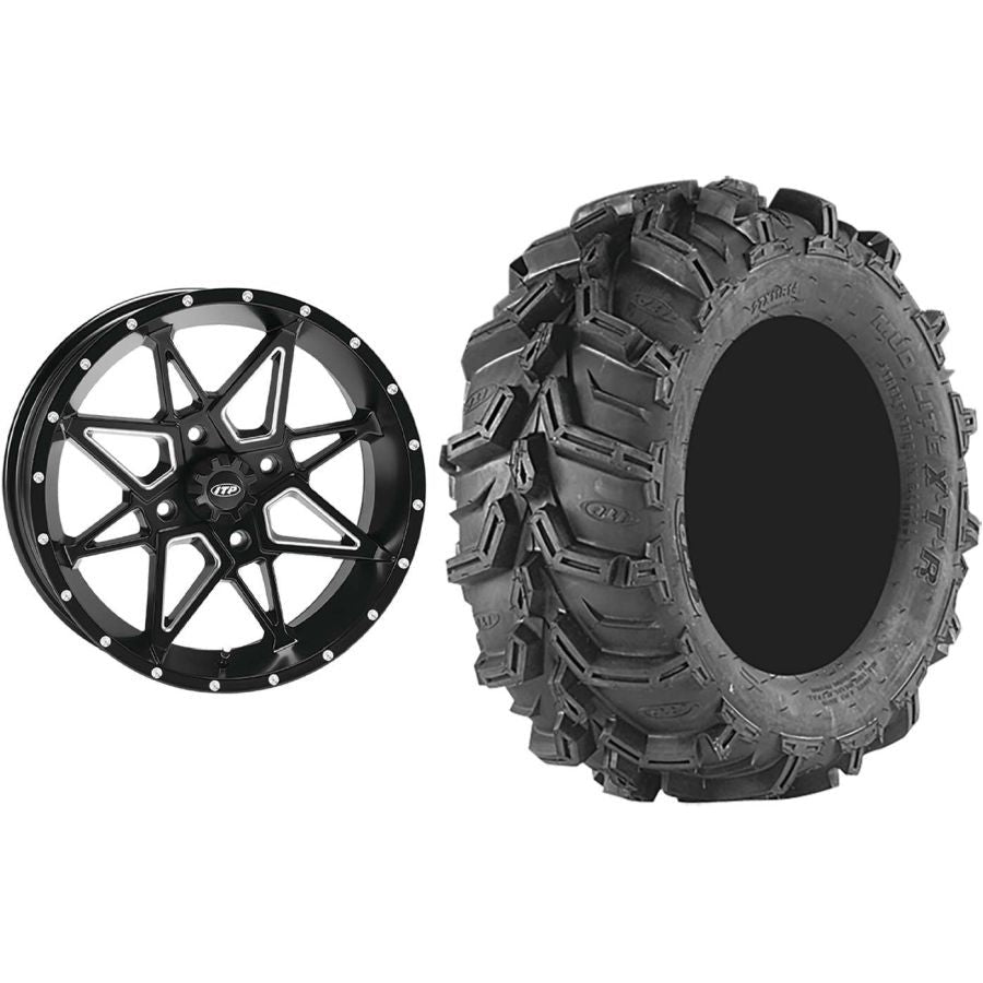 Set of 2 Mounted Wheel and Tire Kit Wheel: 14x7 5+2 4/110 Tire: 27x9-14 6 Ply