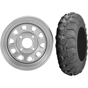 Set of 2 Mounted Wheel and Tire Kit Wheel: 12x7 5+2 4/110 Tire: 24x8-12 6 Ply