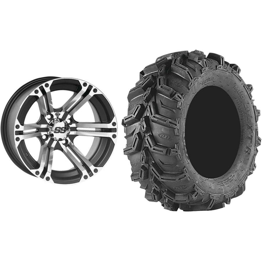 Set of 2 Mounted Wheel and Tire Kit Wheel: 14x8 5+3 4/156 Tire: 27x11-14 6 Ply