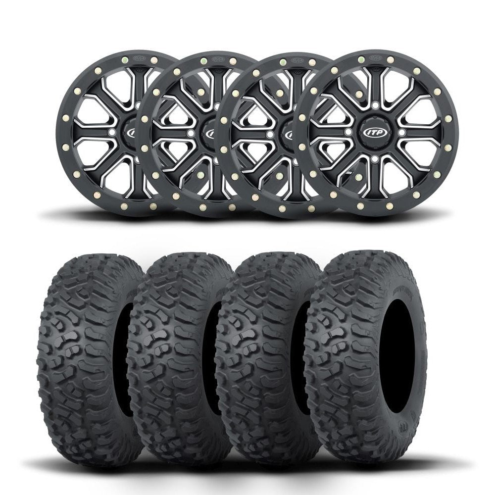 ITP Velocity Inertia 14" Matte Black Wheels And Terra Hook Tires [28x11-14]