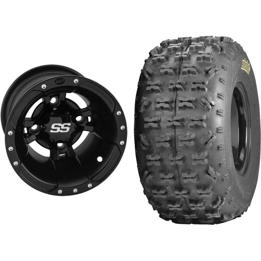 Set of 2 Mounted Wheel and Tire Kit Wheel: 9x8 3+5 4/115 Tire: 20x11-9 6 Ply