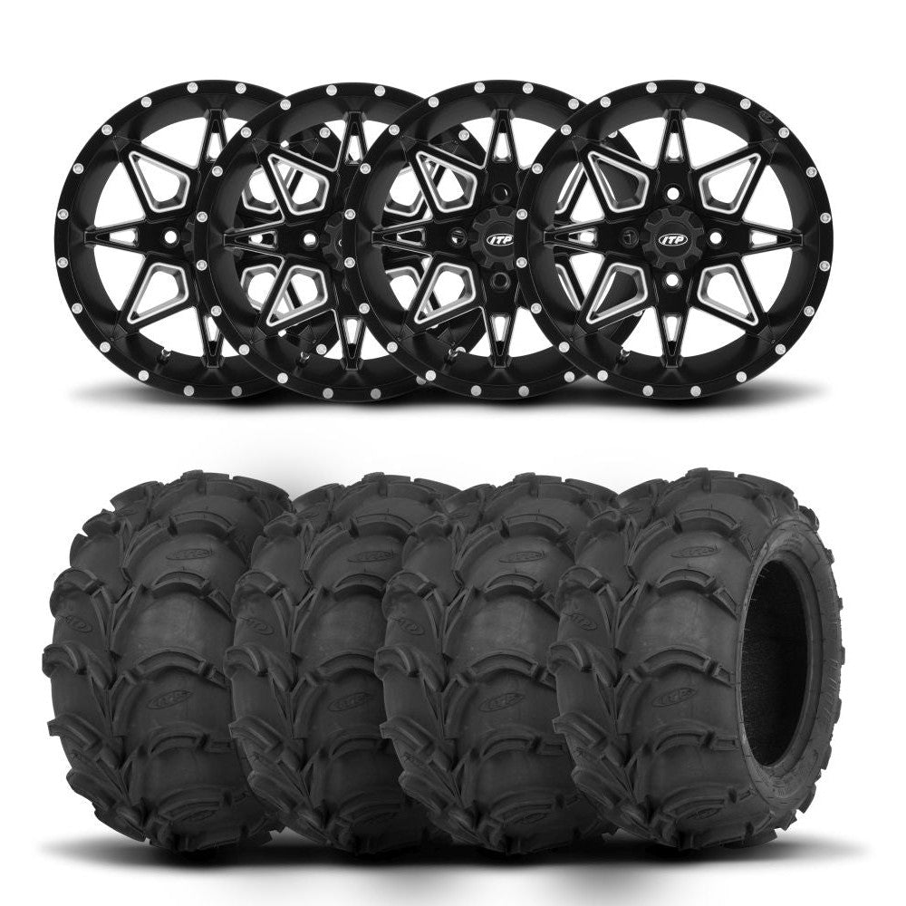 ITP Tornado 14" Matte Black Wheels And Mud Lite Tires [28x12-14]