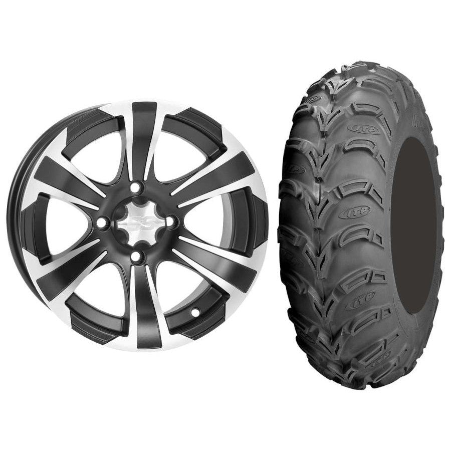 Set of 2 Mounted Wheel and Tire Kit Wheel: 12x7 5+2 4/110 Tire: 25x10-12 6 Ply