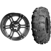 Set of 2 Mounted Wheel and Tire Kit Wheel: 12x7 5+2 4/110 Tire: 28x10-12 6 Ply