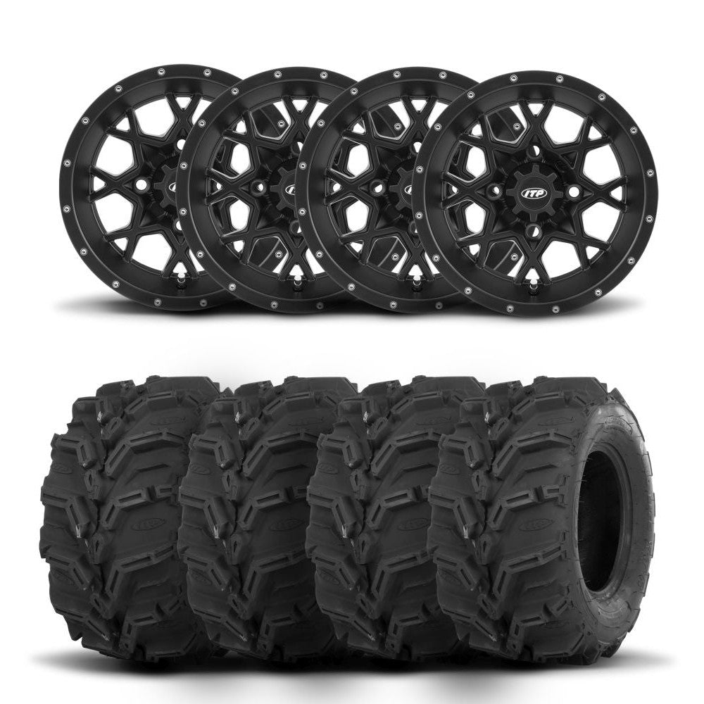 ITP Hurricane 14" Matte Black Wheels And Mud Lite XTR Tires [27x11-14]