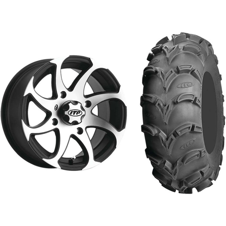 Set of 2 Mounted Wheel and Tire Kit Wheel: 14x7 5+2 4/156 Tire: 28x10-14 6 Ply