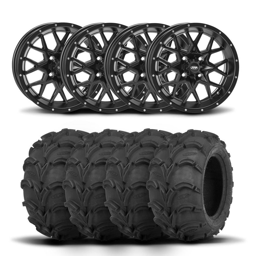 ITP Hurricane 12" Matte Black Wheels And Mud Lite Tires [27x12-12]