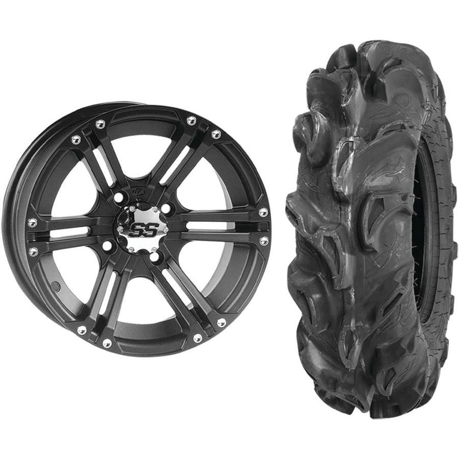 Set of 2 Mounted Wheel and Tire Kit Wheel: 12x7 4+3 4/156 Tire: 27x11-12 6 Ply