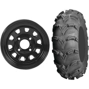 Set of 2 Mounted Wheel and Tire Kit Wheel: 12x7 2+5 4/110 Tire: 27x10-12 6 Ply