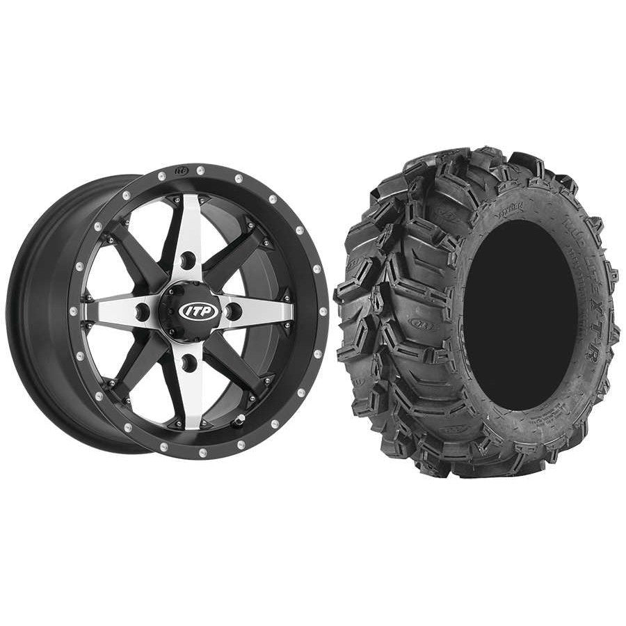 Set of 2 Mounted Wheel and Tire Kit Wheel: 14x7 5+2 4/110 Tire: 27x9-14 6 Ply