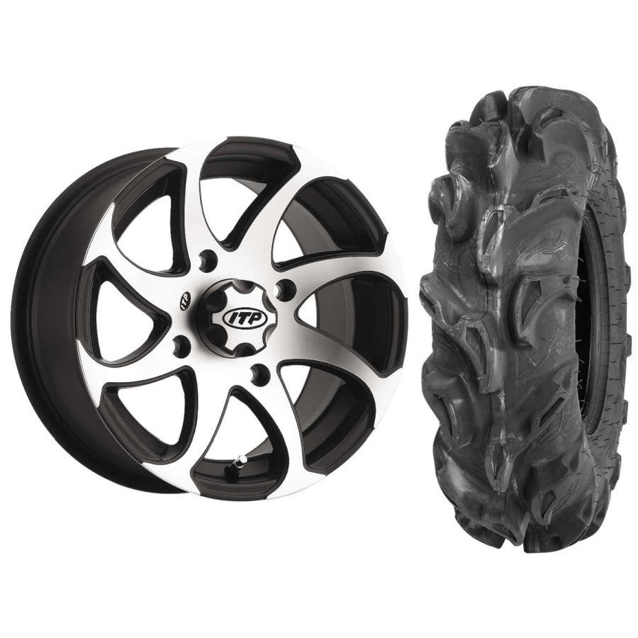 Set of 2 Mounted Wheel and Tire Kit Wheel: 14x7 5+2 4/156 Tire: 27x9-14 6 Ply