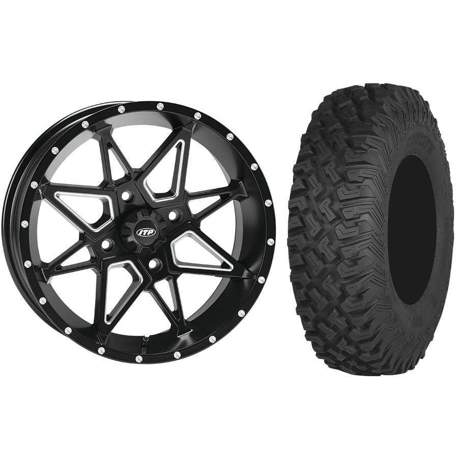 Set of 2 Mounted Wheel and Tire Kit Wheel: 14x7 5+2 4/137 Tire: 27x9-14 8 Ply