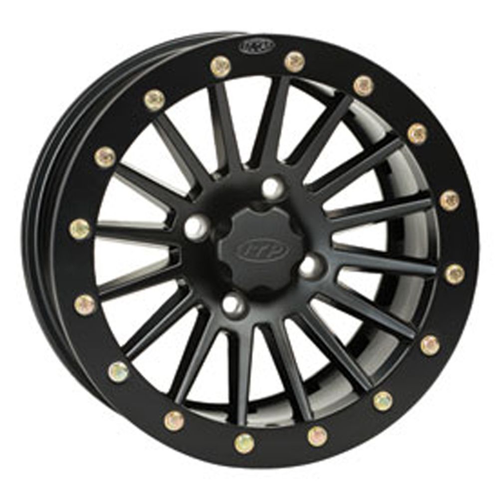 ITP SD Single Beadlock Wheel Matte Black 14x7 4/156 4+3 (14SDS13BX) with Polished Ring