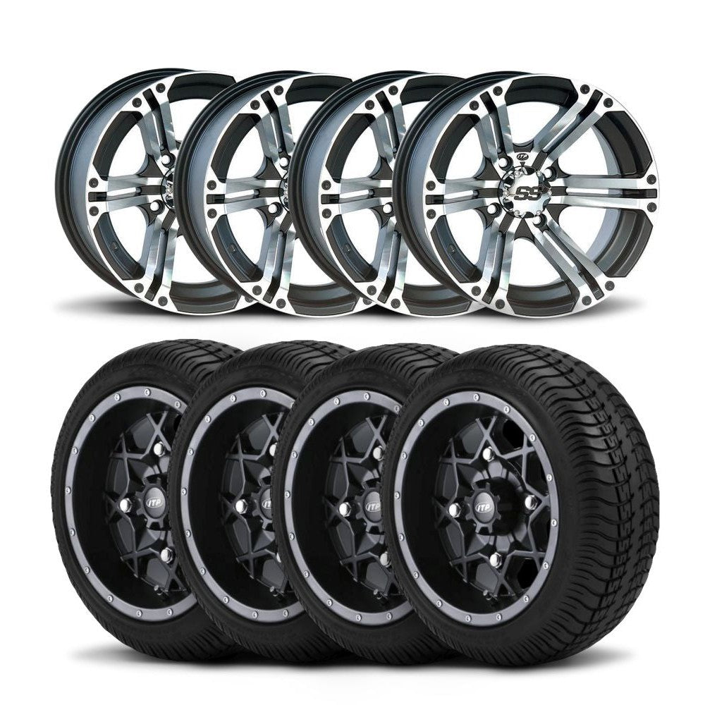 ITP Golf Cart 12" Machined Black Wheels And Ultra GT Bias Tires [205/30-12]